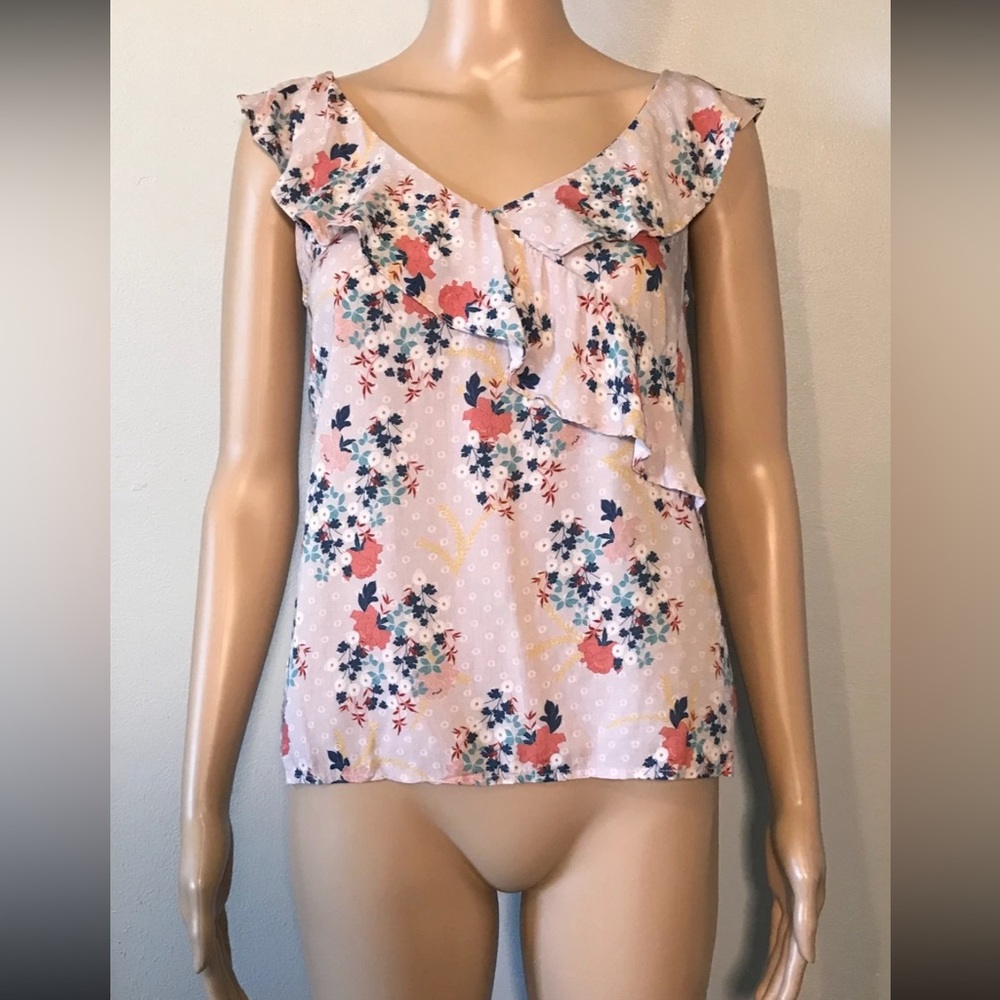 Velvet by Graham Spencer Women's Blouse SizeXS Floral Sleeveless Ruffle Pullover